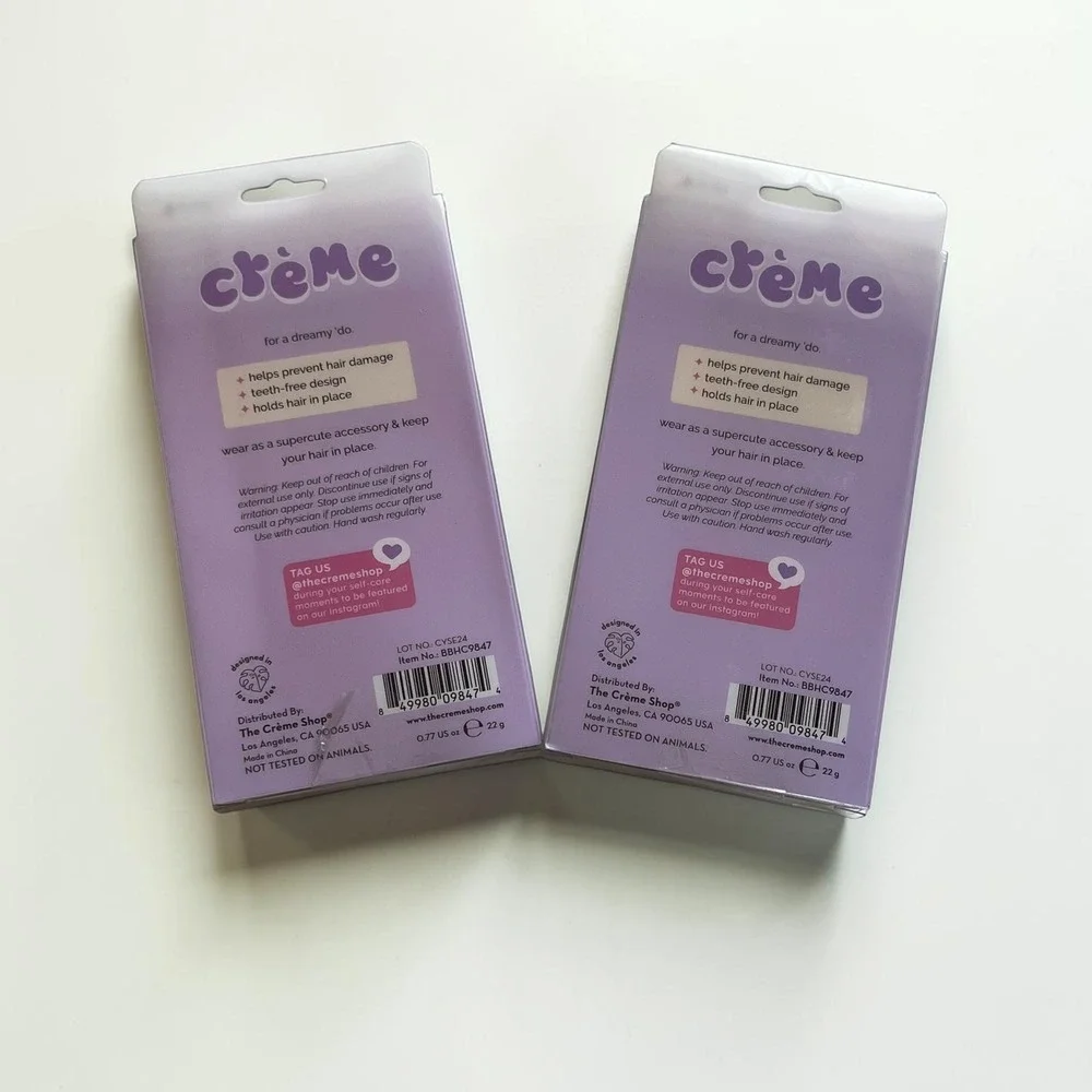 The Crème Shop Beary Cute 4 Pc Hair Clips Pink Purple New Crease-Free 2pk Kawaii